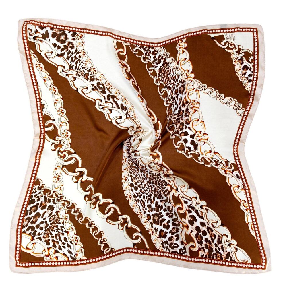 Brown Chain Print Square Scarf, 35.4 x 35.4 in